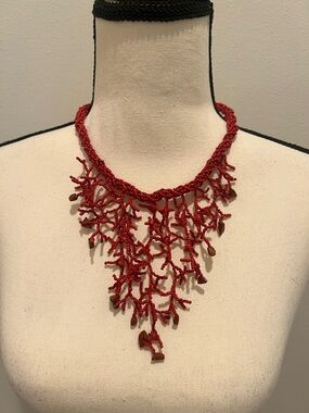 Handcrafted Red Beaded Coral Fringe Necklace - Women Jewelry
